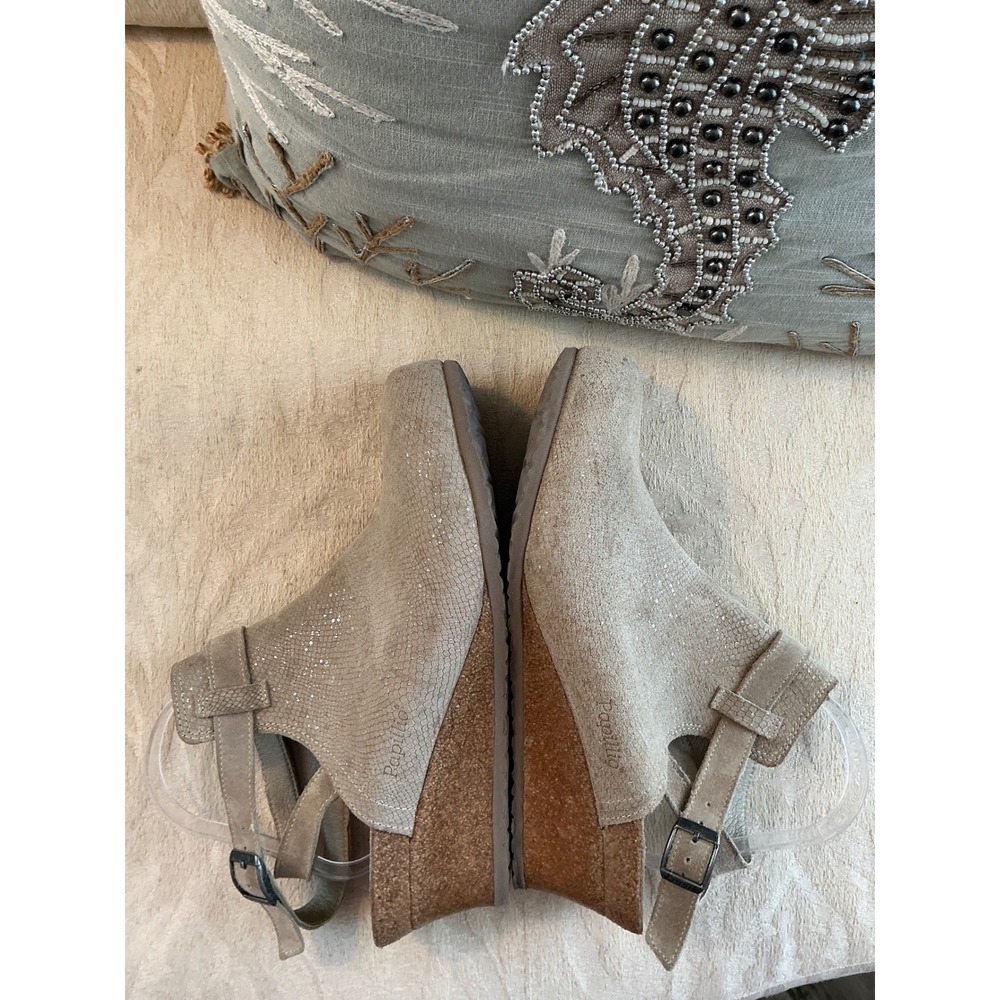 Birkenstock Papillio Clogs Womens 42 10.5 ,11 Beige Esra Wedge Suede, Metallic - Picture 3 of 10